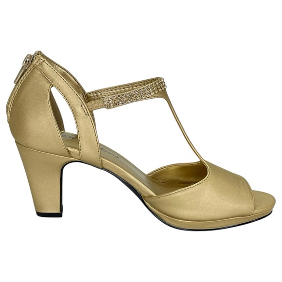 Easy Street Flash Gold Satin Rhinestone Womens Heels Size 9M - Picture 5 of 12